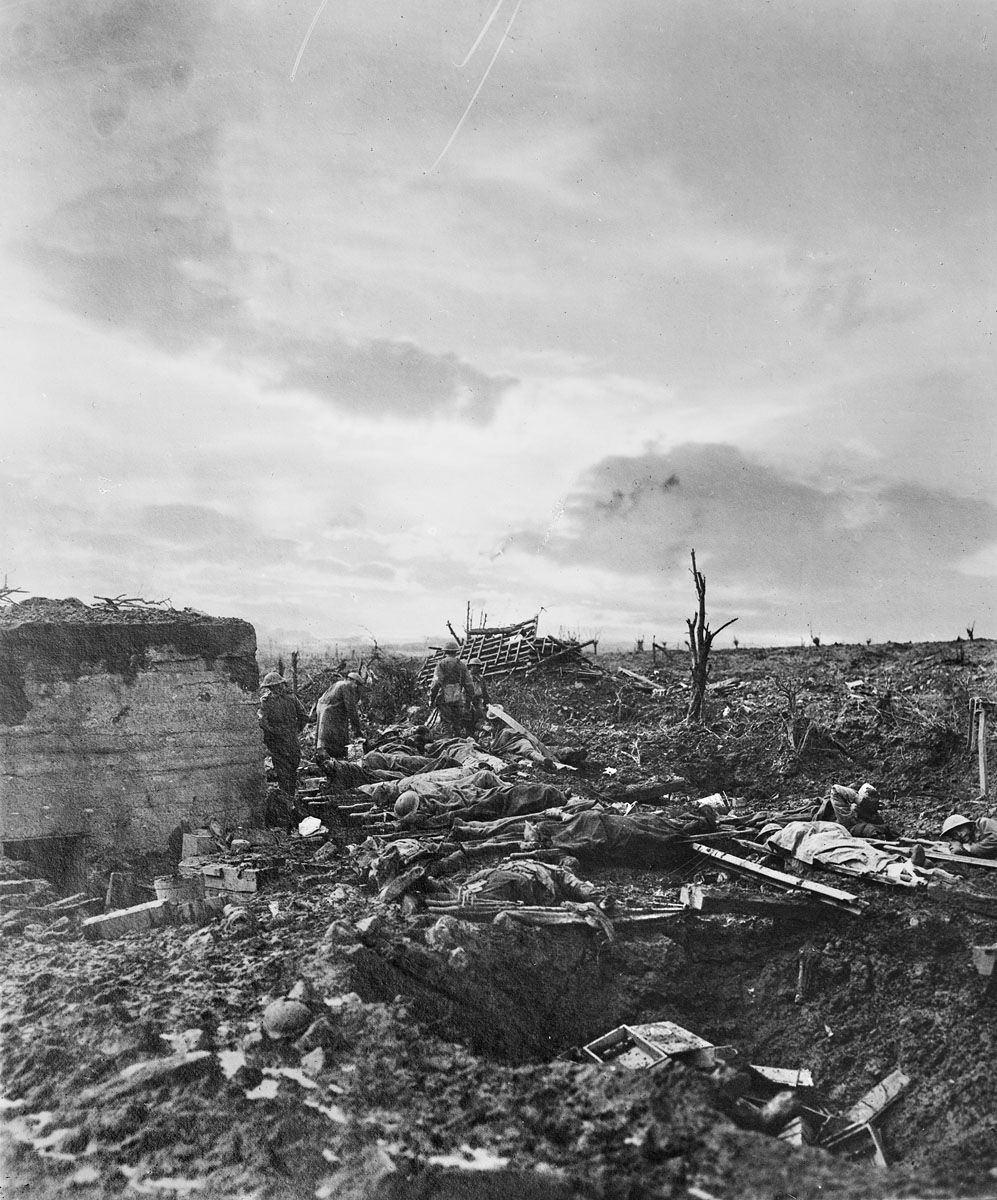 Australian infantry at bunker-turned-First Aid Post near Zonnebeke Railway Station. 